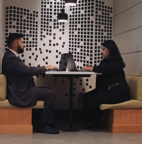 Business owners using laptop