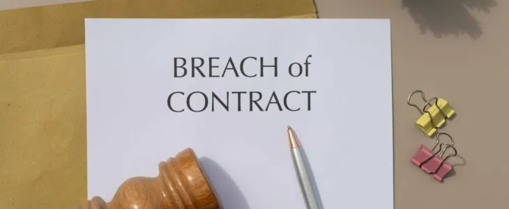 Breach of contract written on a paper